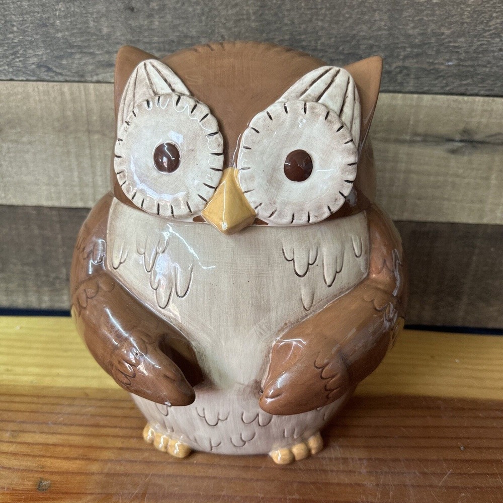 Grassland Roads Brown Owl Ceramic Cookie Jar 9.5”